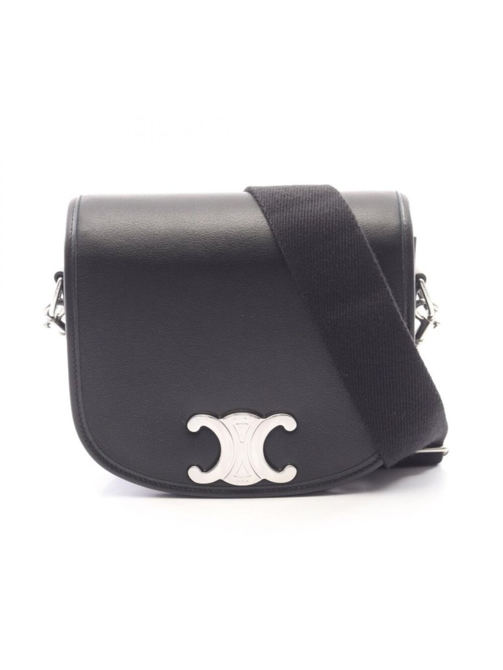 Celine Shoulder Bag Besace Triomphe Black Leather Small Strap